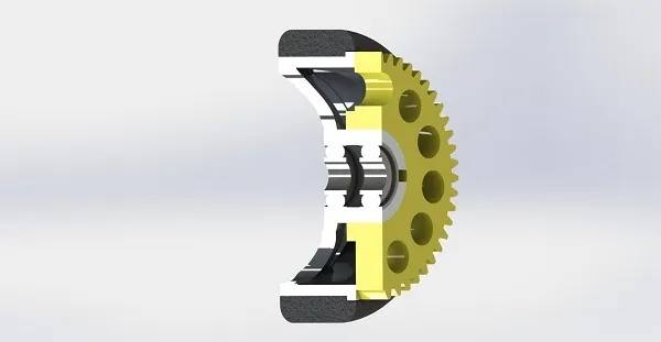 Roue et engrenage de Zhonx III, vue en coupe